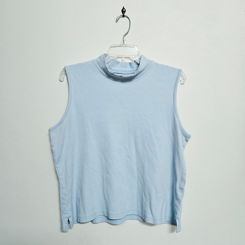 Appleseeds Womens Petite Large Light Blue Sleeveless Mock Neck Top Shell PL